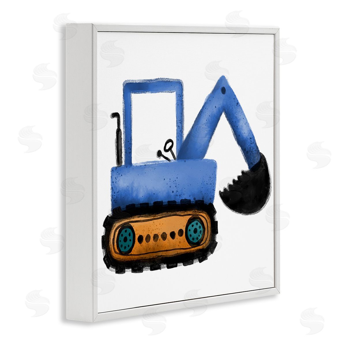 Elizabeth Medley Blue Simple Bulldozer White Framed Giclee Wall Art Print