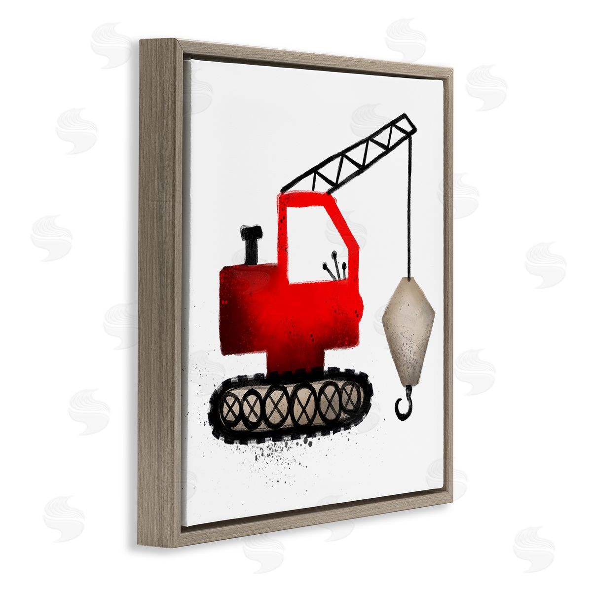 Elizabeth Medley Red Construction Vehicle Brown Floating Frame Canvas Wall Art Print