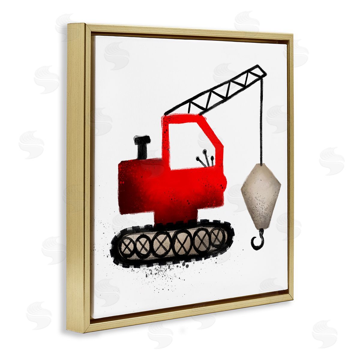 Elizabeth Medley Red Construction Vehicle Gold Floating Frame Canvas Wall Art Print