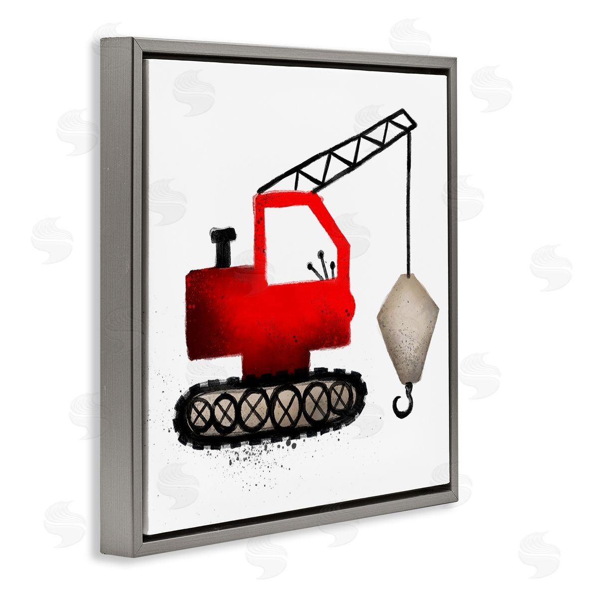 Elizabeth Medley Red Construction Vehicle Gray Floating Frame Canvas Wall Art Print