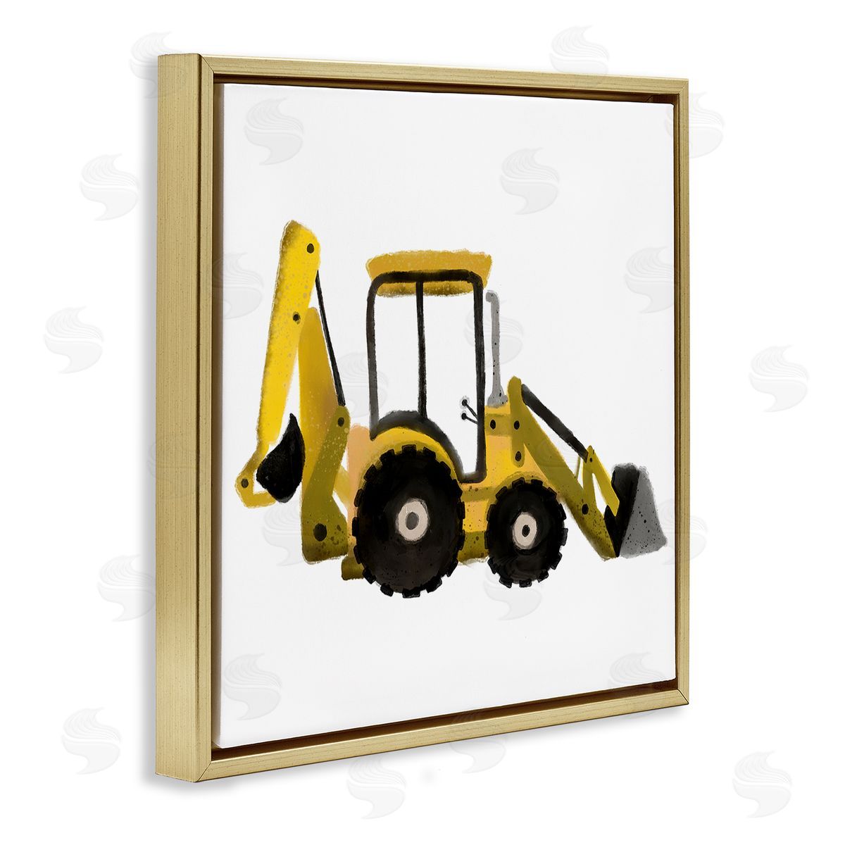 Elizabeth Medley Yellow Simple Bulldozer Gold Floating Frame Canvas Wall Art Print