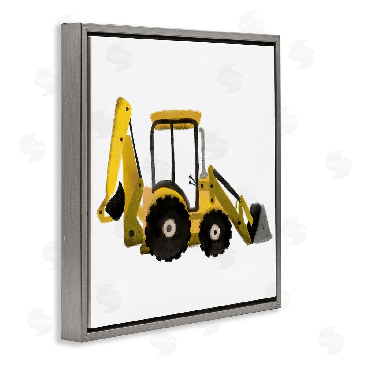 Elizabeth Medley Yellow Simple Bulldozer Gray Floating Frame Canvas Wall Art Print