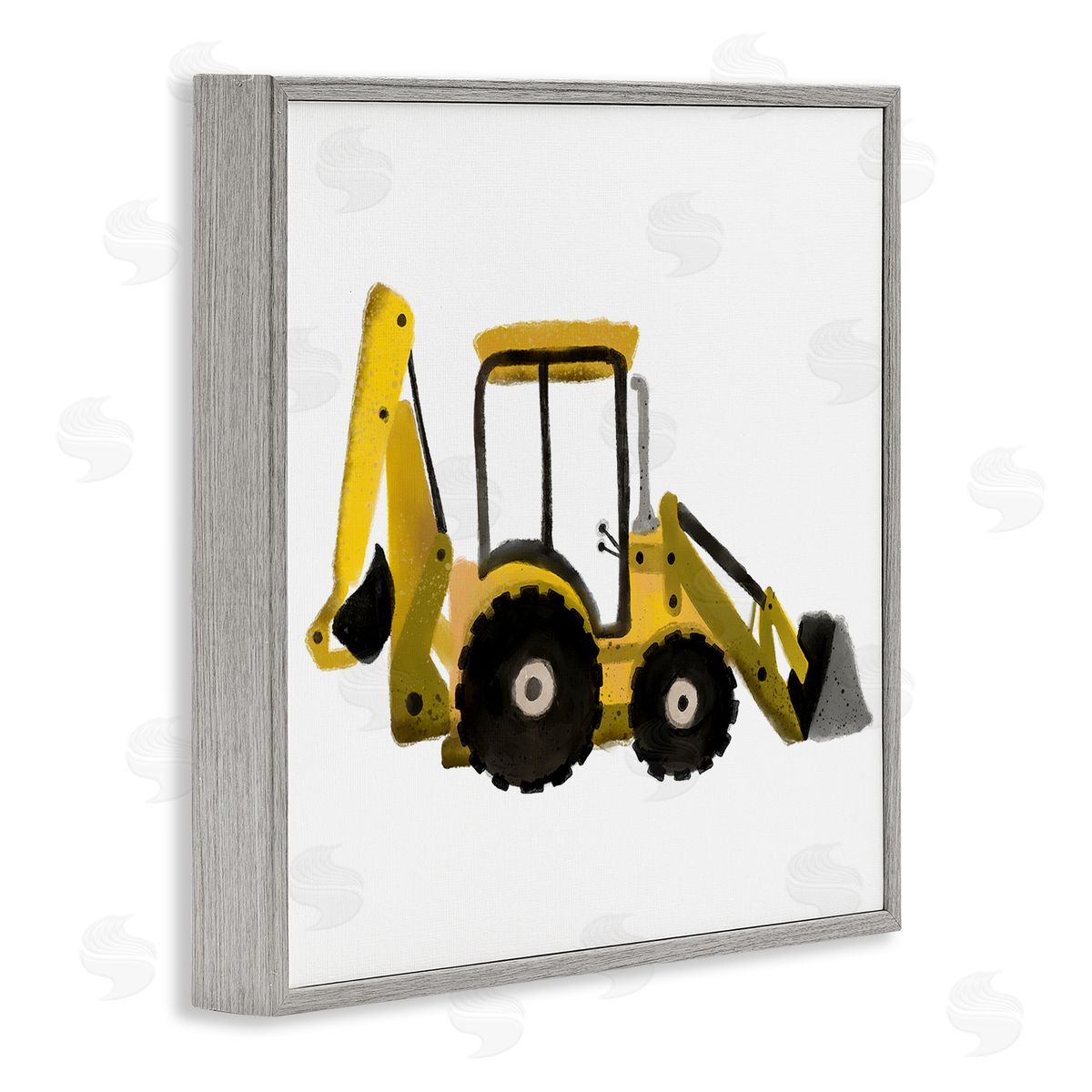 Elizabeth Medley Yellow Simple Bulldozer Gray Framed Giclee Wall Art Print