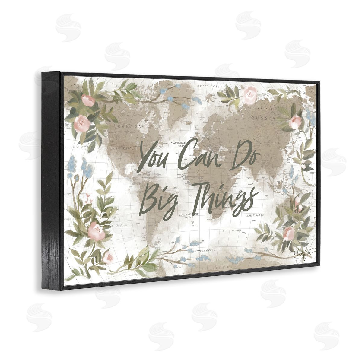 Elizabeth Medley Inspirational Floral Map Black Framed Giclee Wall Art Print