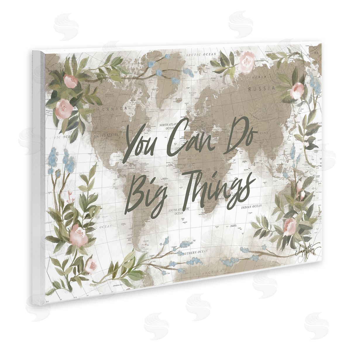 Elizabeth Medley Inspirational Floral Map Wooden Wall Plaque Art Print