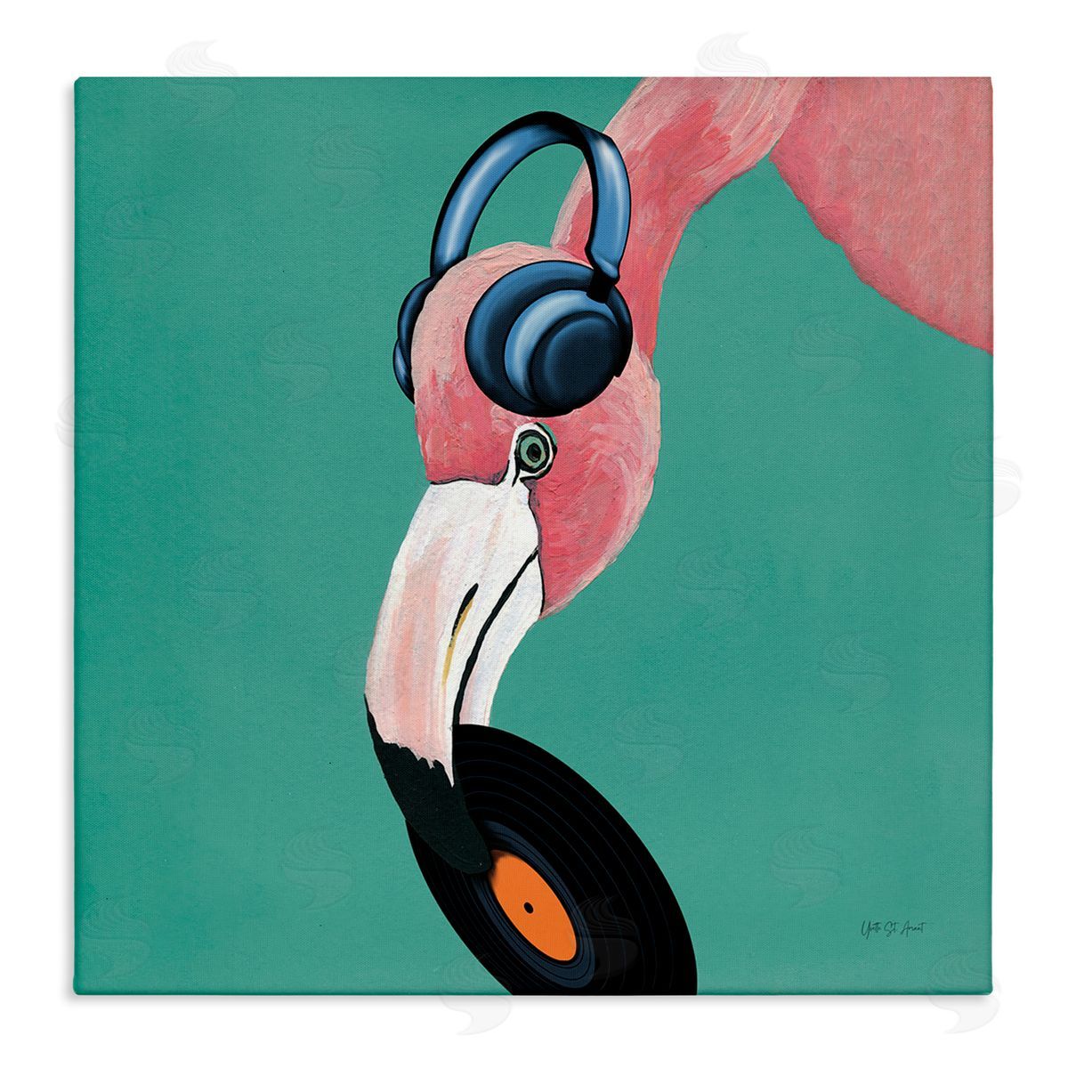 Yvette St. Amant Flamingo with Music Record Canvas Wall Art Print