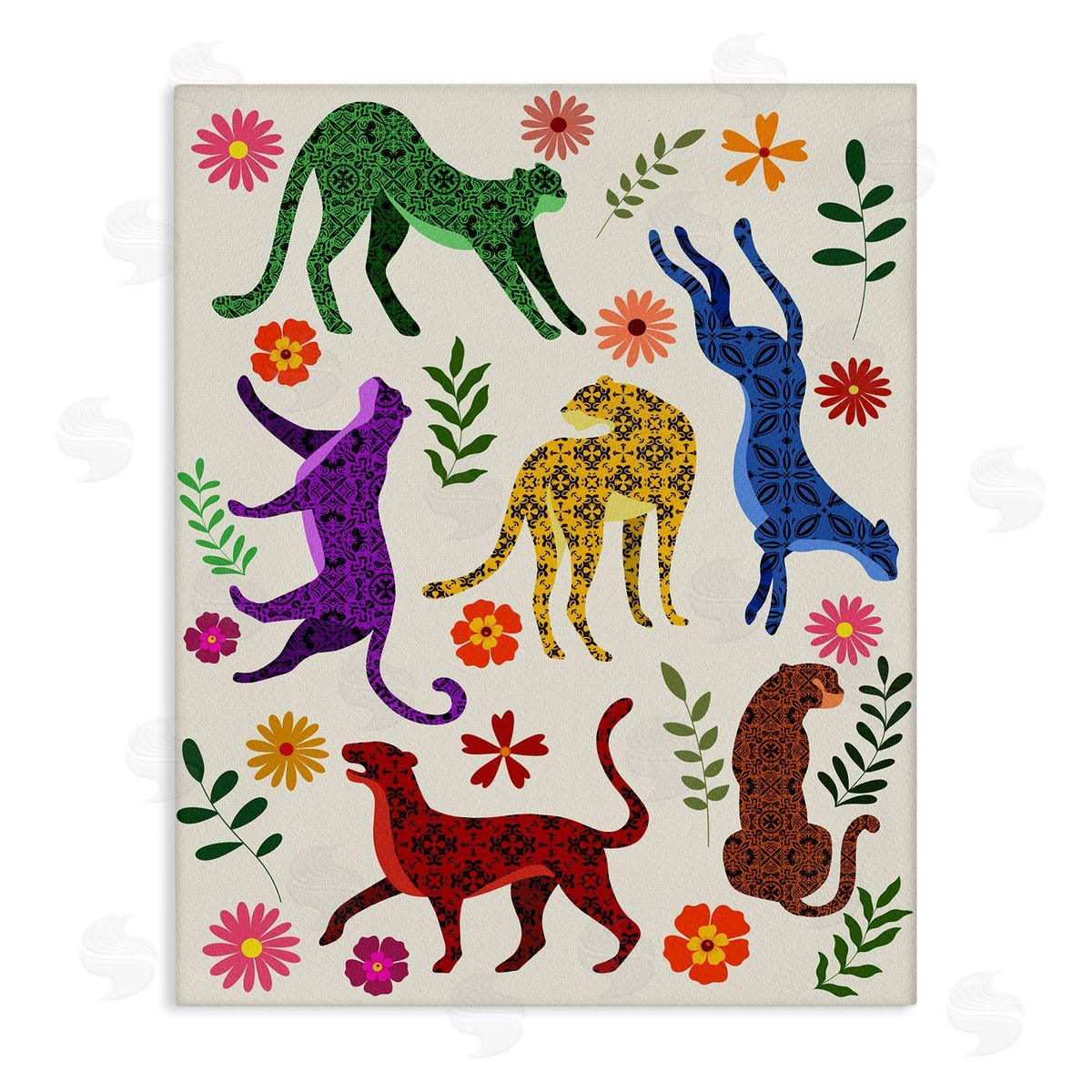 Boho Patterned Cheetahs Canvas Wall Art, Home Decor by Regina Moore