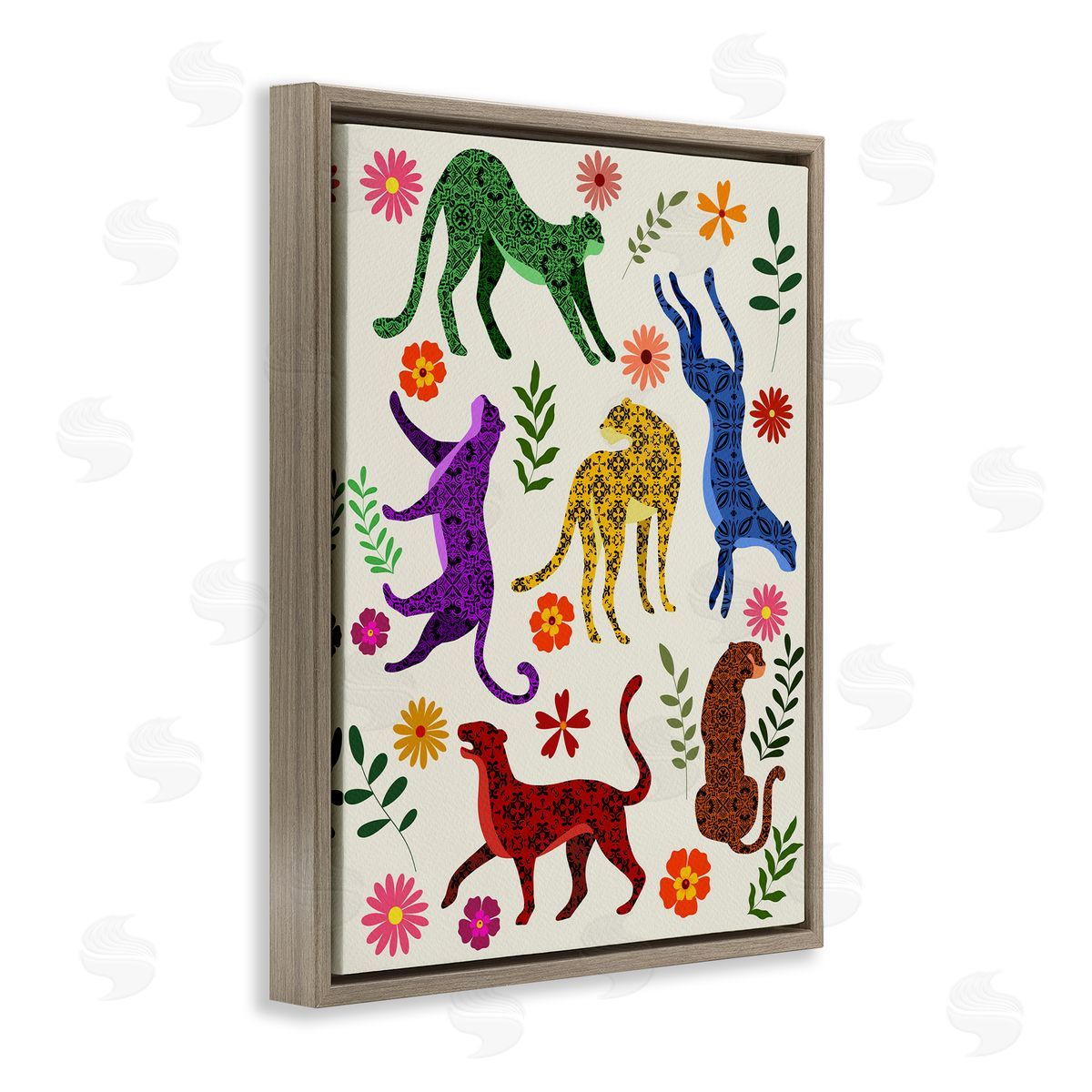 Boho Patterned Cheetahs Brown Floating Frame Canvas Wall Art, Home Decor by Regina Moore