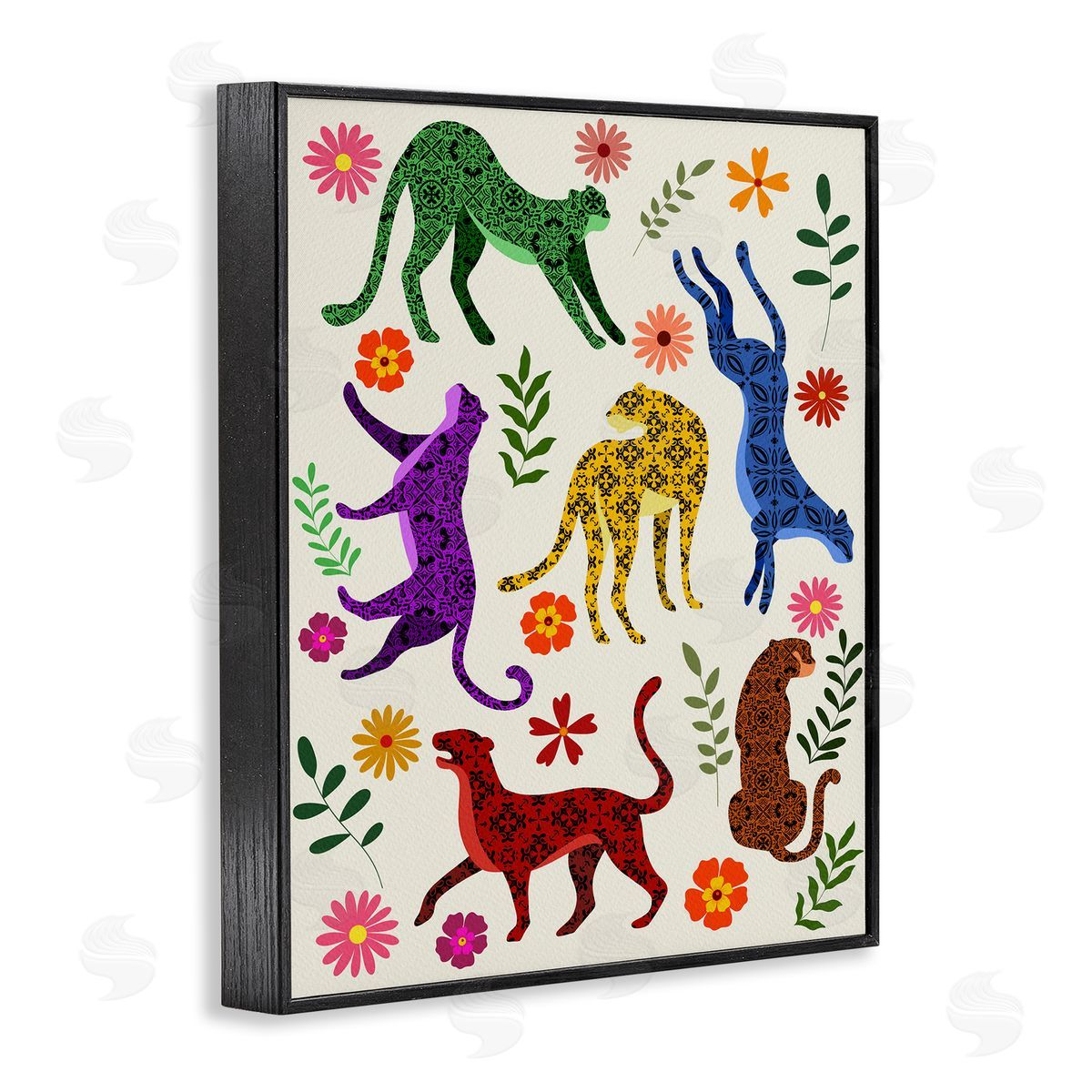 Boho Patterned Cheetahs Black Frame Print Wall Art, Home Decor by Regina Moore