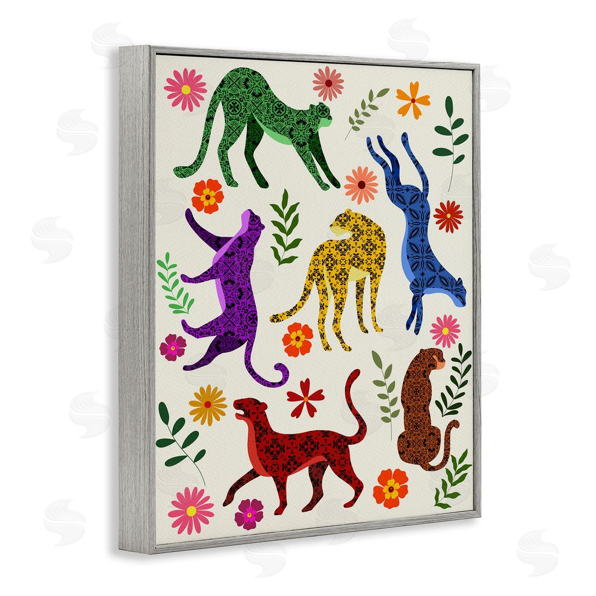Boho Patterned Cheetahs Grey Frame Print Wall Art, Home Decor by Regina Moore