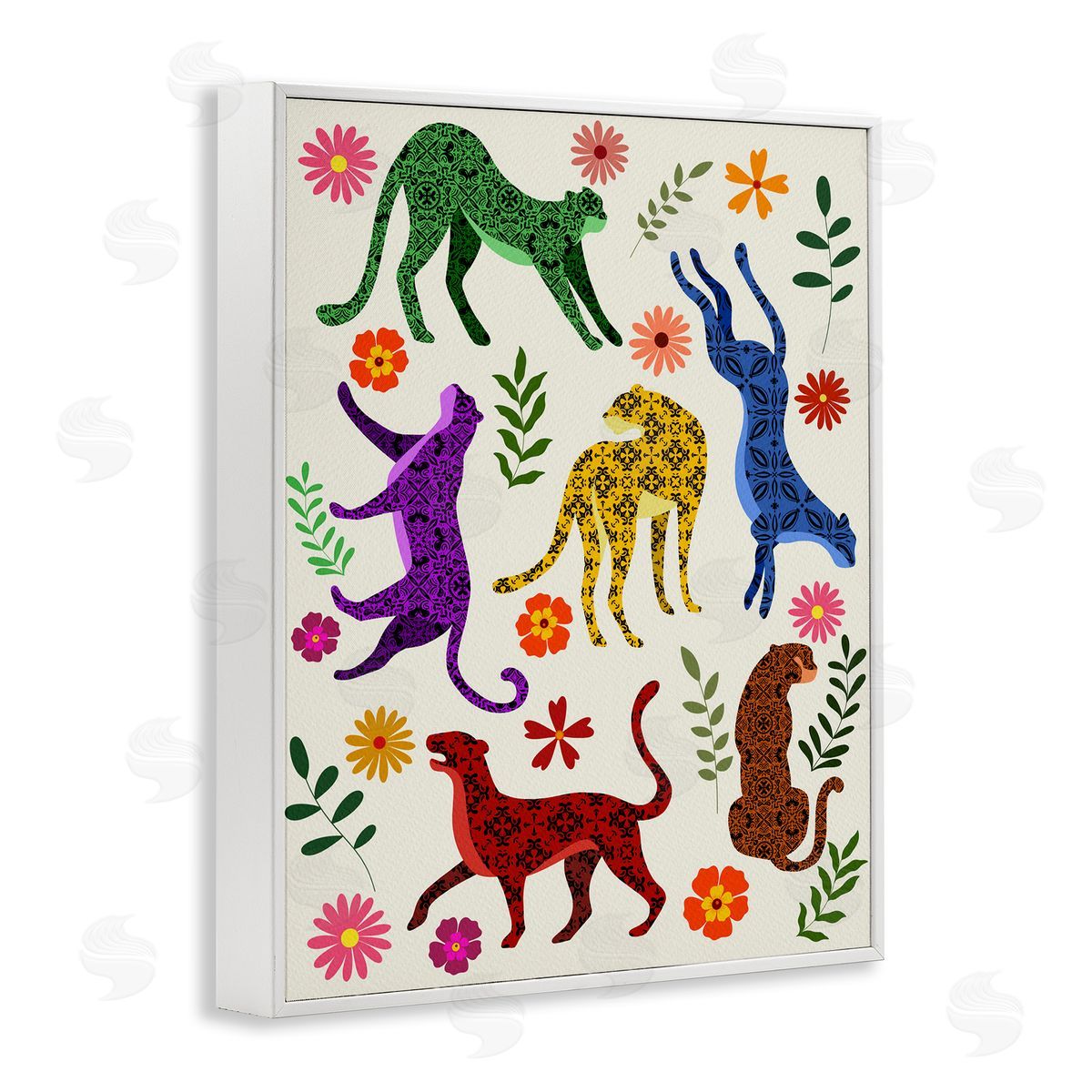 Boho Patterned Cheetahs White Frame Print Wall Art, Home Decor by Regina Moore