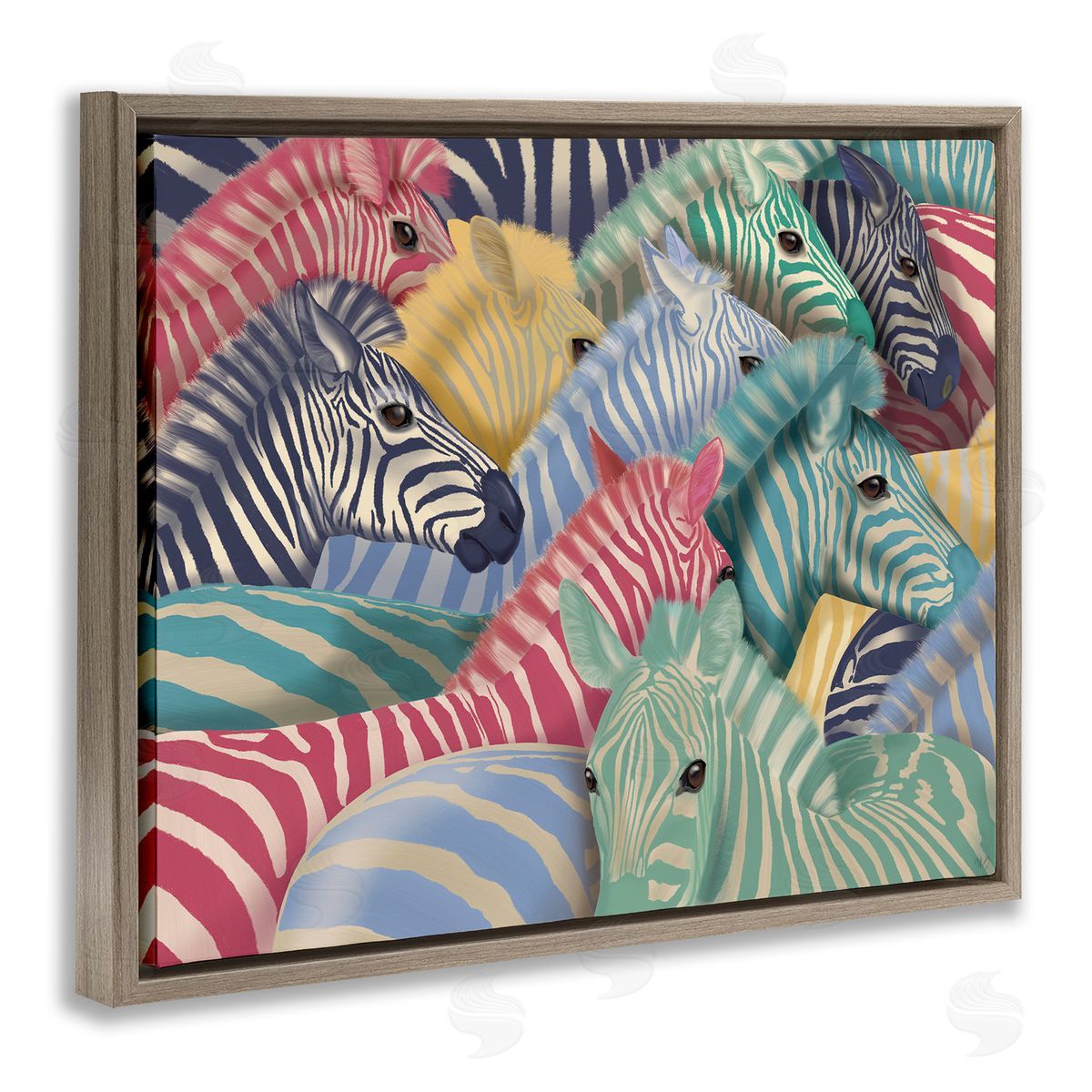 Fab Funky Modern Hued Zebras Brown Floating Frame Canvas Wall Art Print