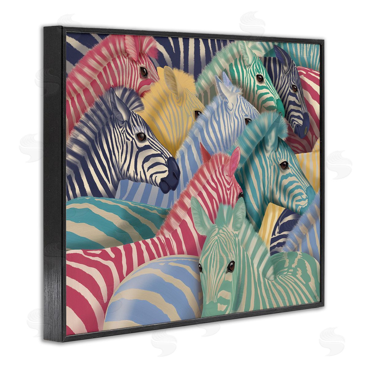 Fab Funky Modern Hued Zebras Black Framed Giclee Wall Art Print