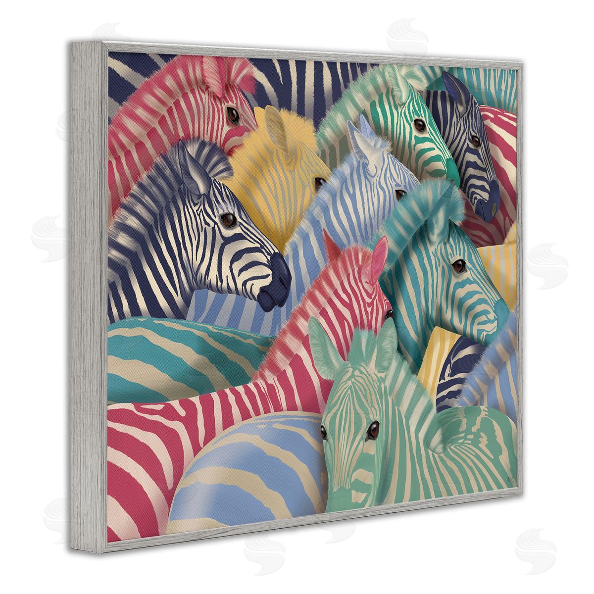 Fab Funky Modern Hued Zebras Gray Framed Giclee Wall Art Print