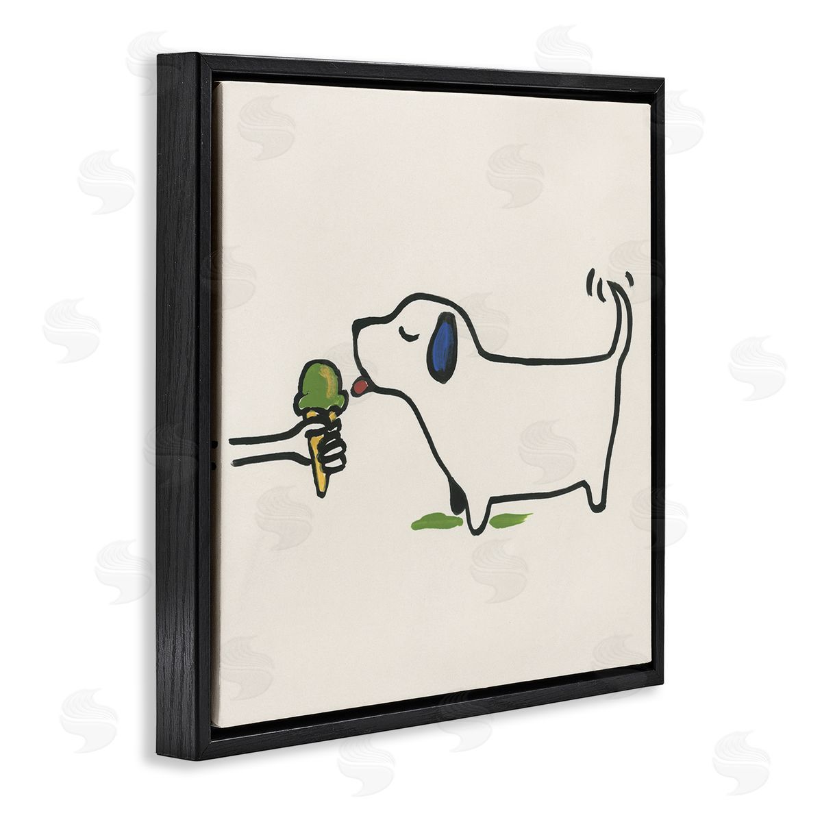 June Erica Vess Dog & Ice Cream Black Floating Frame Canvas Wall Art Print