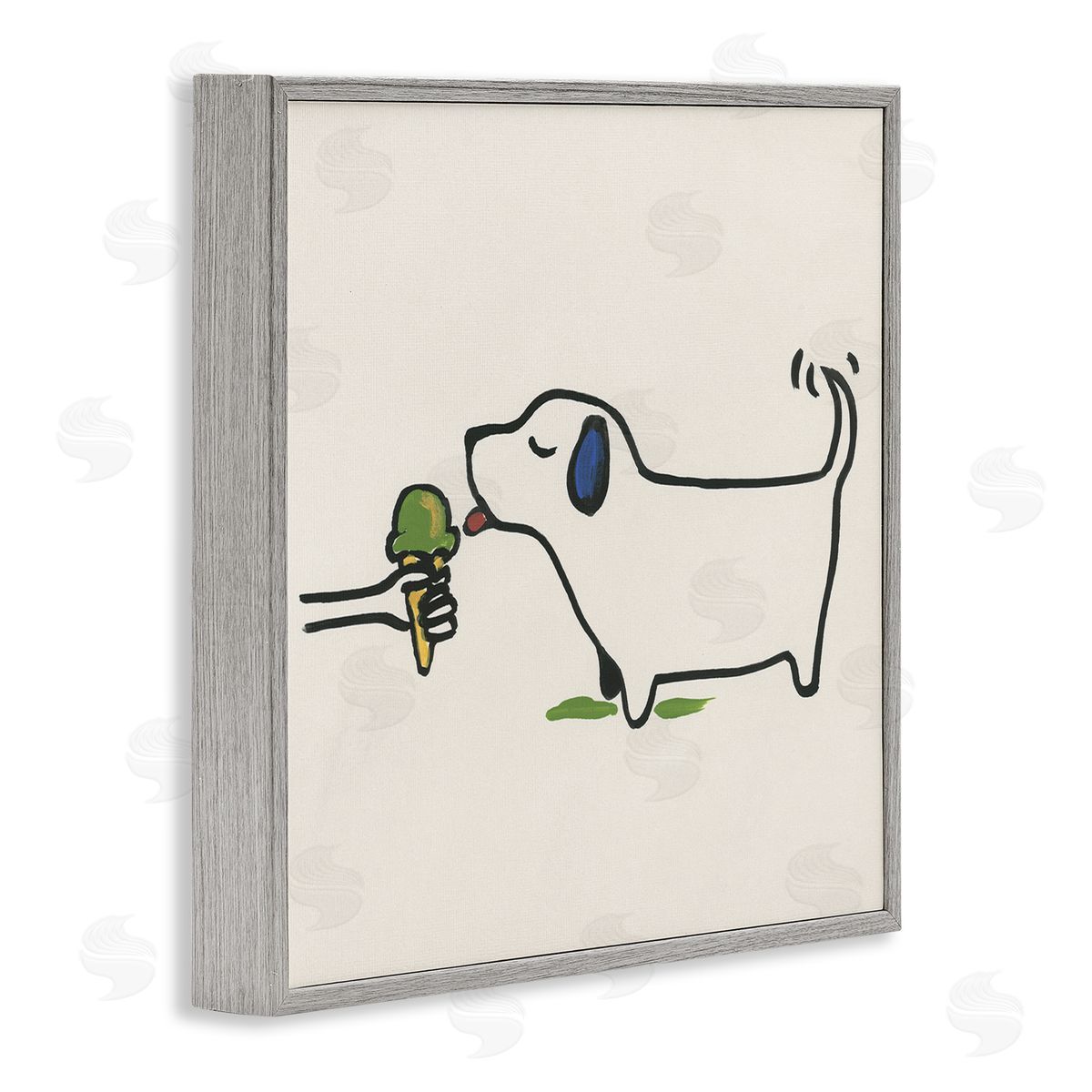 June Erica Vess Dog & Ice Cream Gray Framed Giclee Wall Art Print