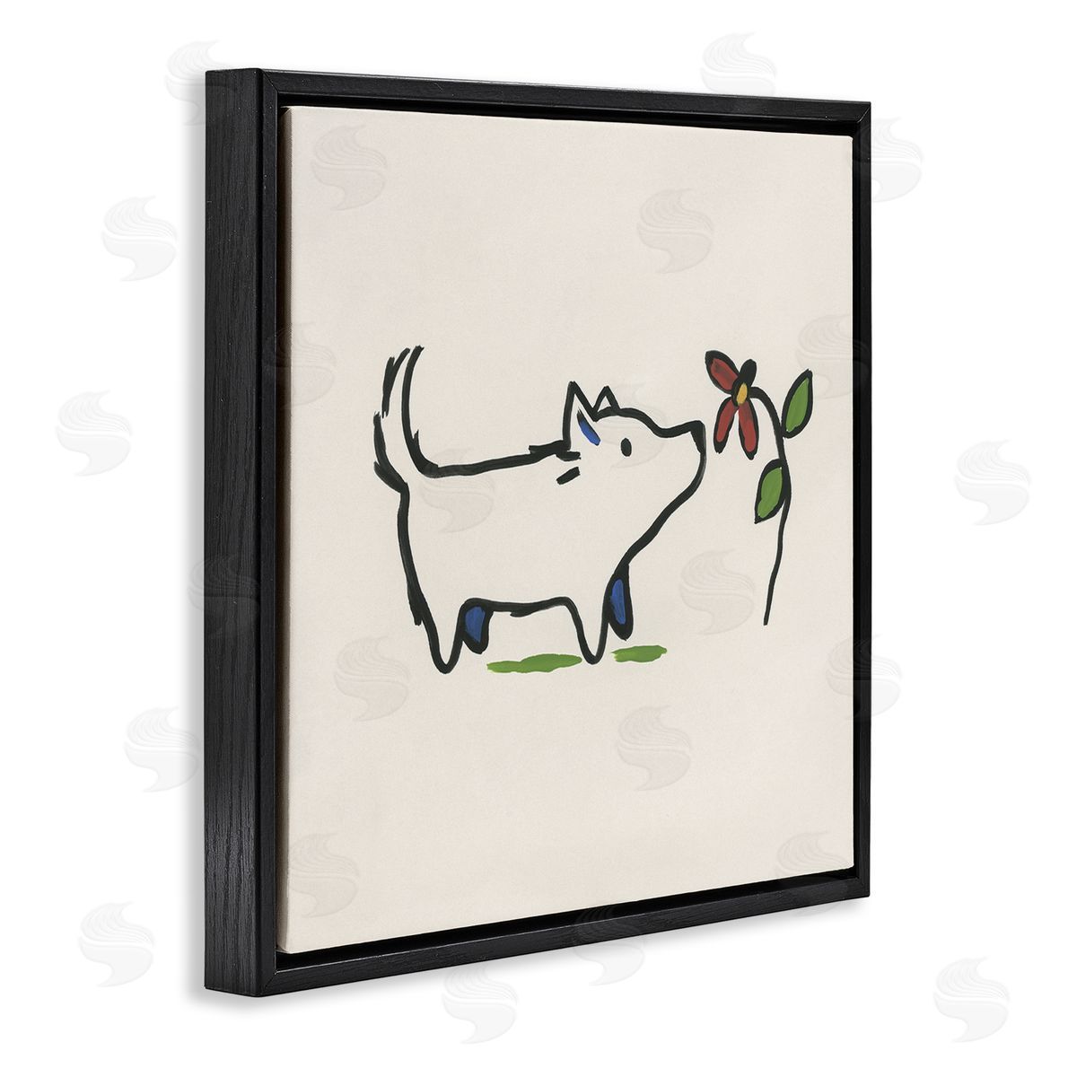June Erica Vess Doodle Dog & Flower Black Floating Frame Canvas Wall Art Print