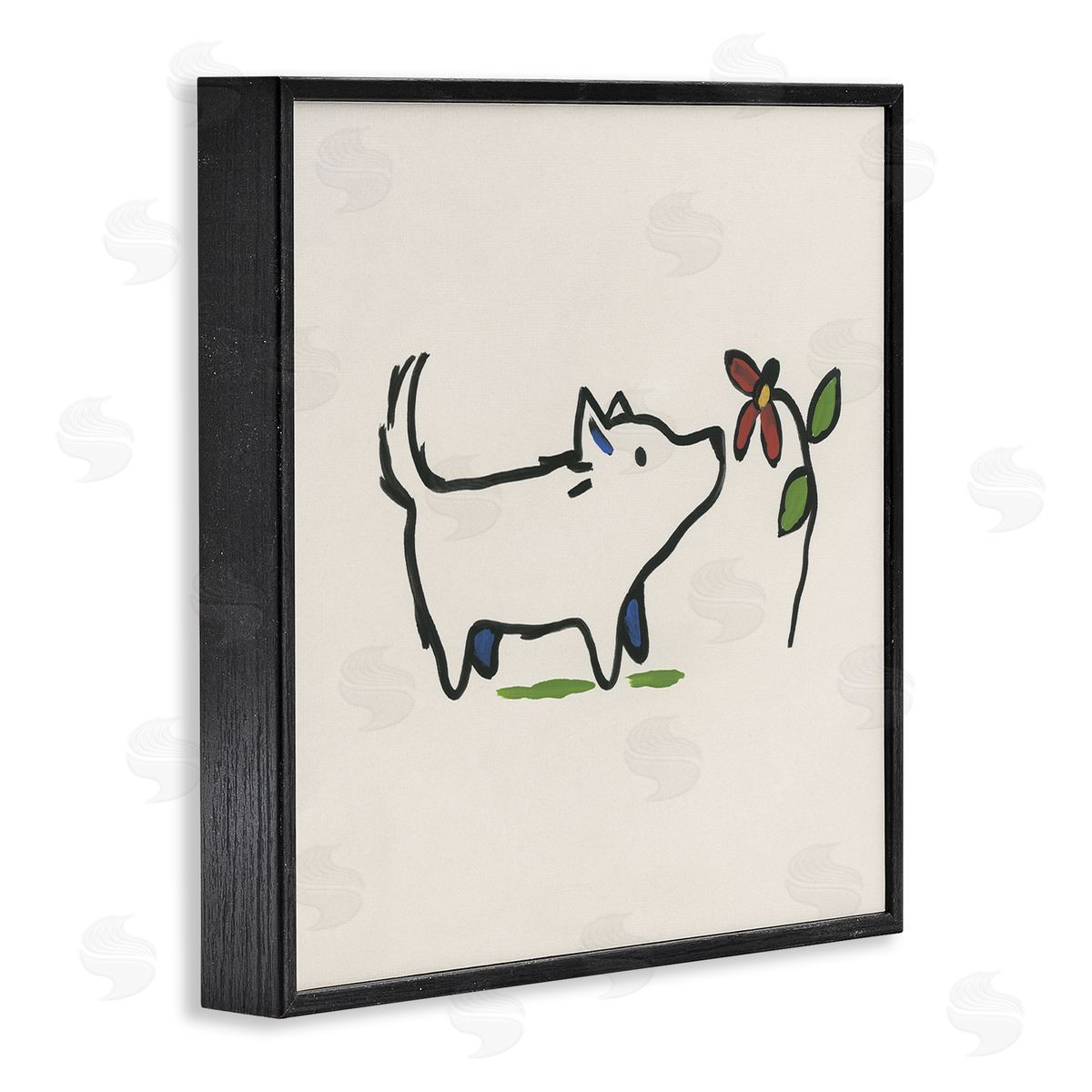 June Erica Vess Doodle Dog & Flower Black Framed Giclee Wall Art Print