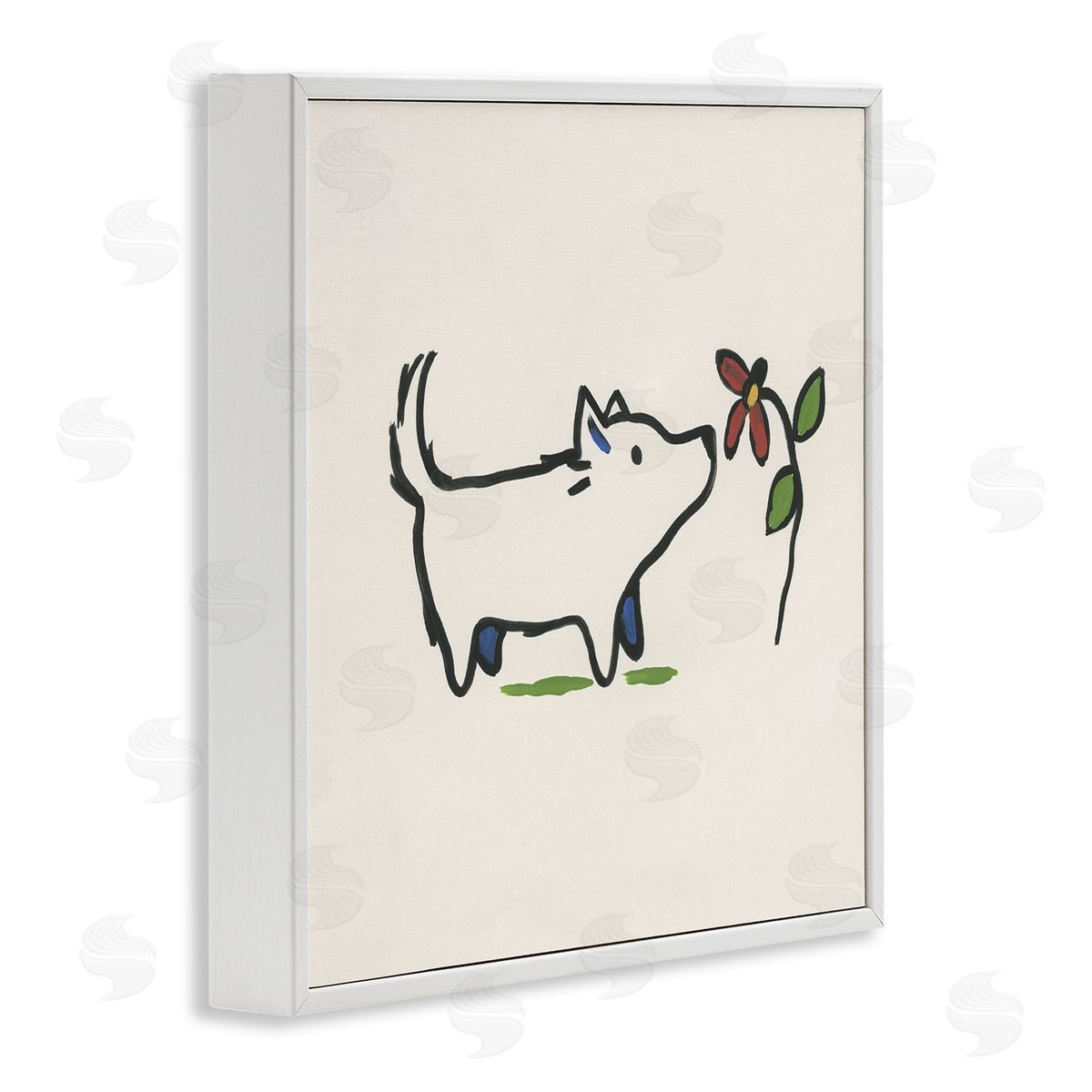 June Erica Vess Doodle Dog & Flower White Framed Giclee Wall Art Print