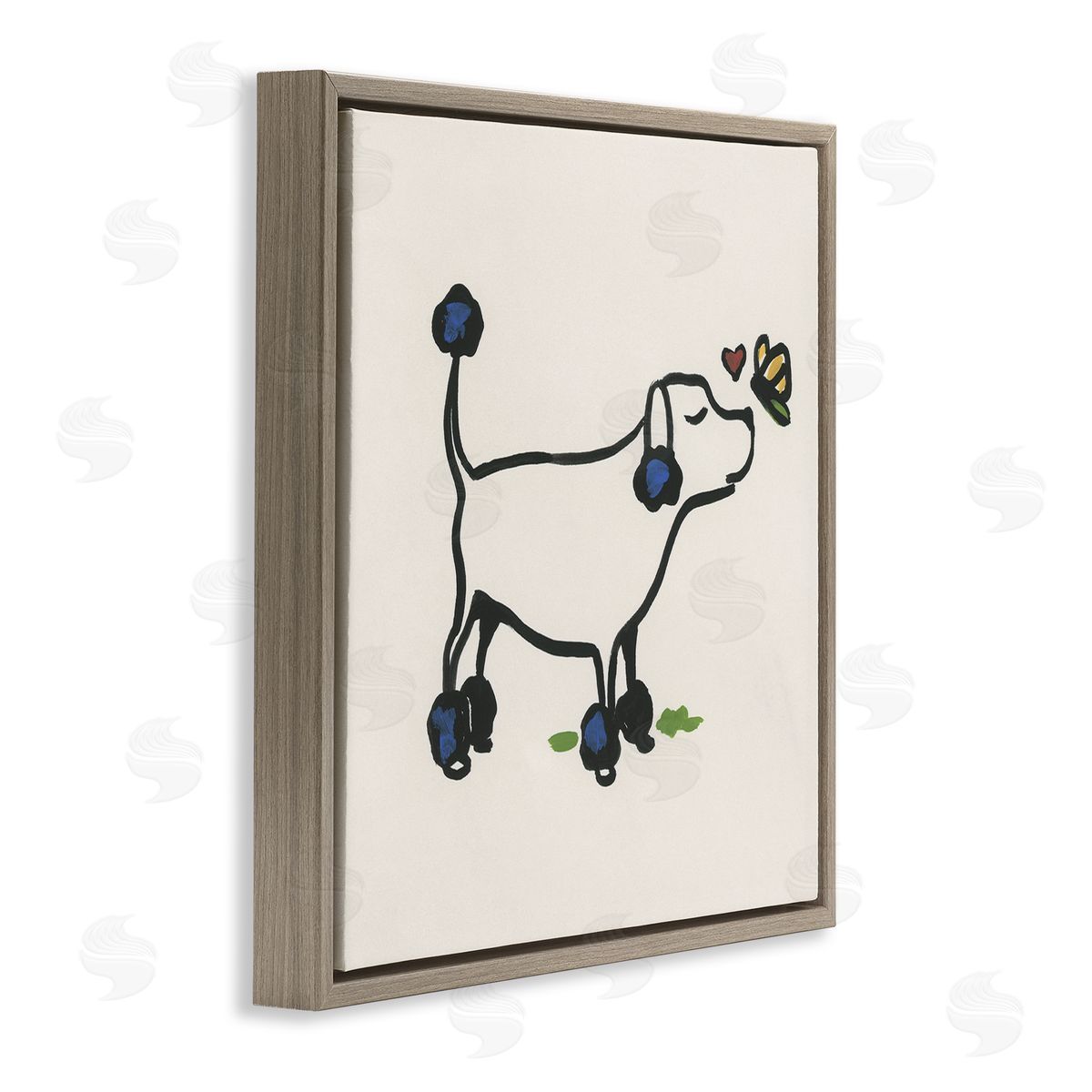 June Erica Vess Dog & Butterfly Brown Floating Frame Canvas Wall Art Print