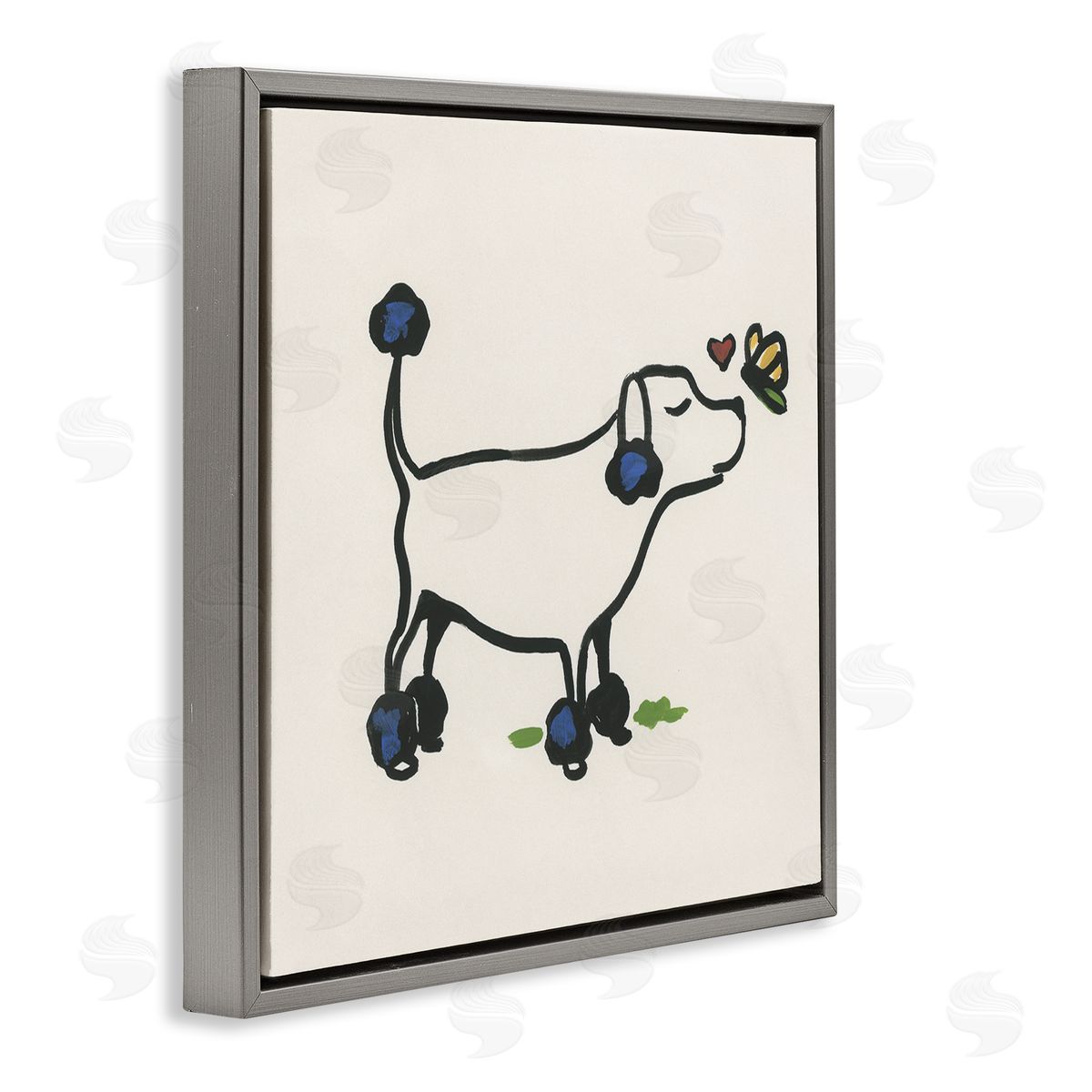 June Erica Vess Dog & Butterfly Gray Floating Frame Canvas Wall Art Print