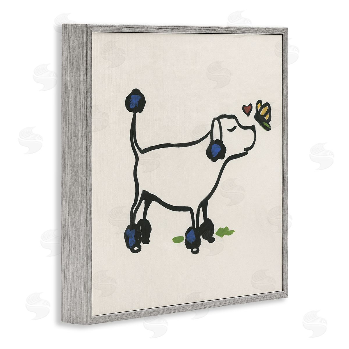 June Erica Vess Dog & Butterfly Gray Framed Giclee Wall Art Print