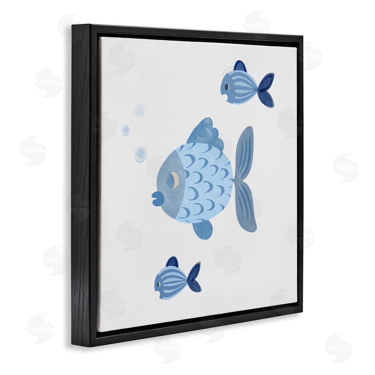 Carrie Cantwell Minimal Blue Fish Black Floating Frame Canvas Wall Art Print