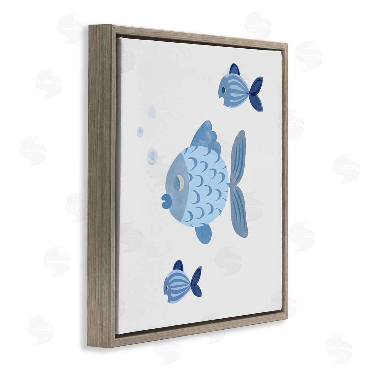 Carrie Cantwell Minimal Blue Fish Brown Floating Frame Canvas Wall Art Print