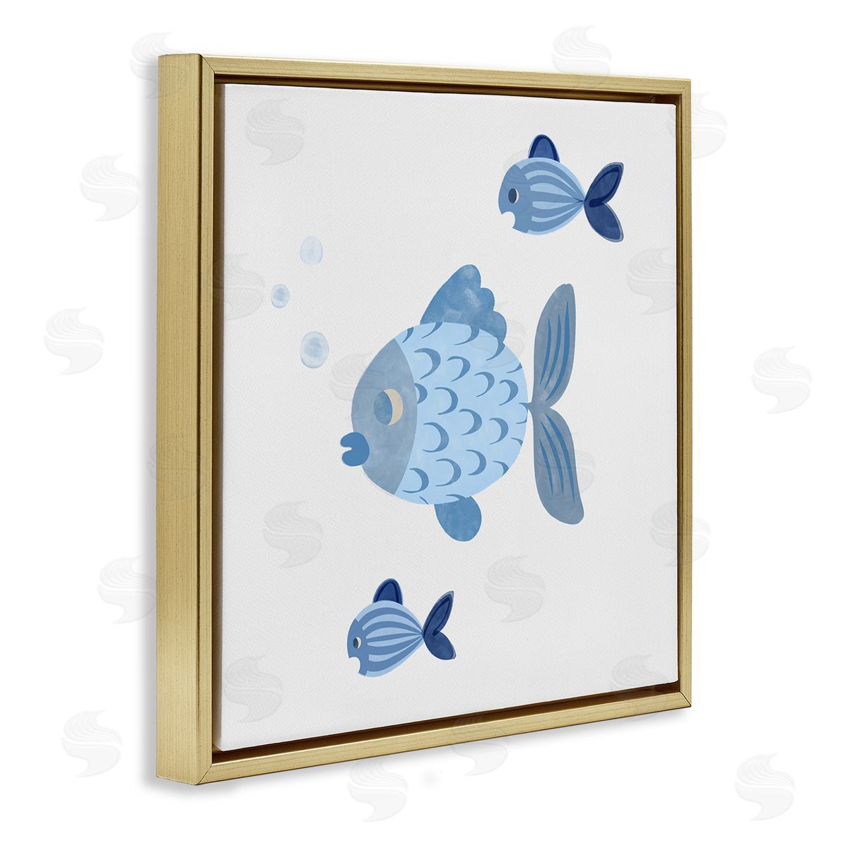 Carrie Cantwell Minimal Blue Fish Gold Floating Frame Canvas Wall Art Print