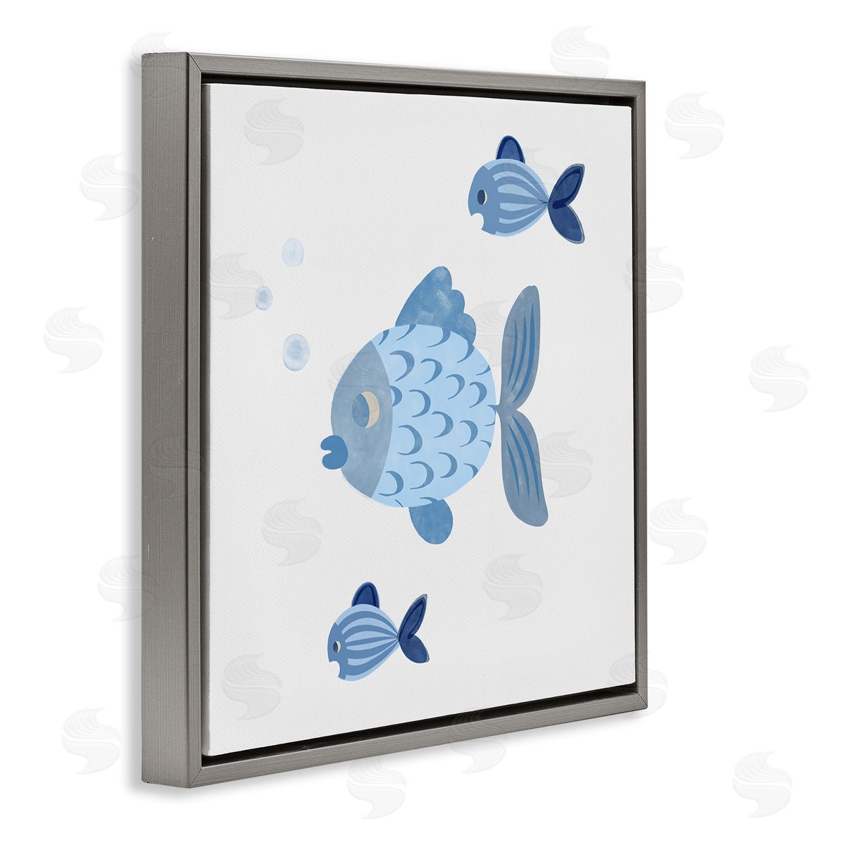 Carrie Cantwell Minimal Blue Fish Gray Floating Frame Canvas Wall Art Print