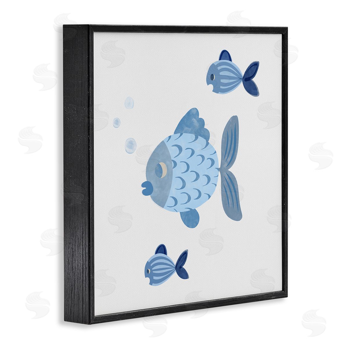 Carrie Cantwell Minimal Blue Fish Black Framed Giclee Wall Art Print