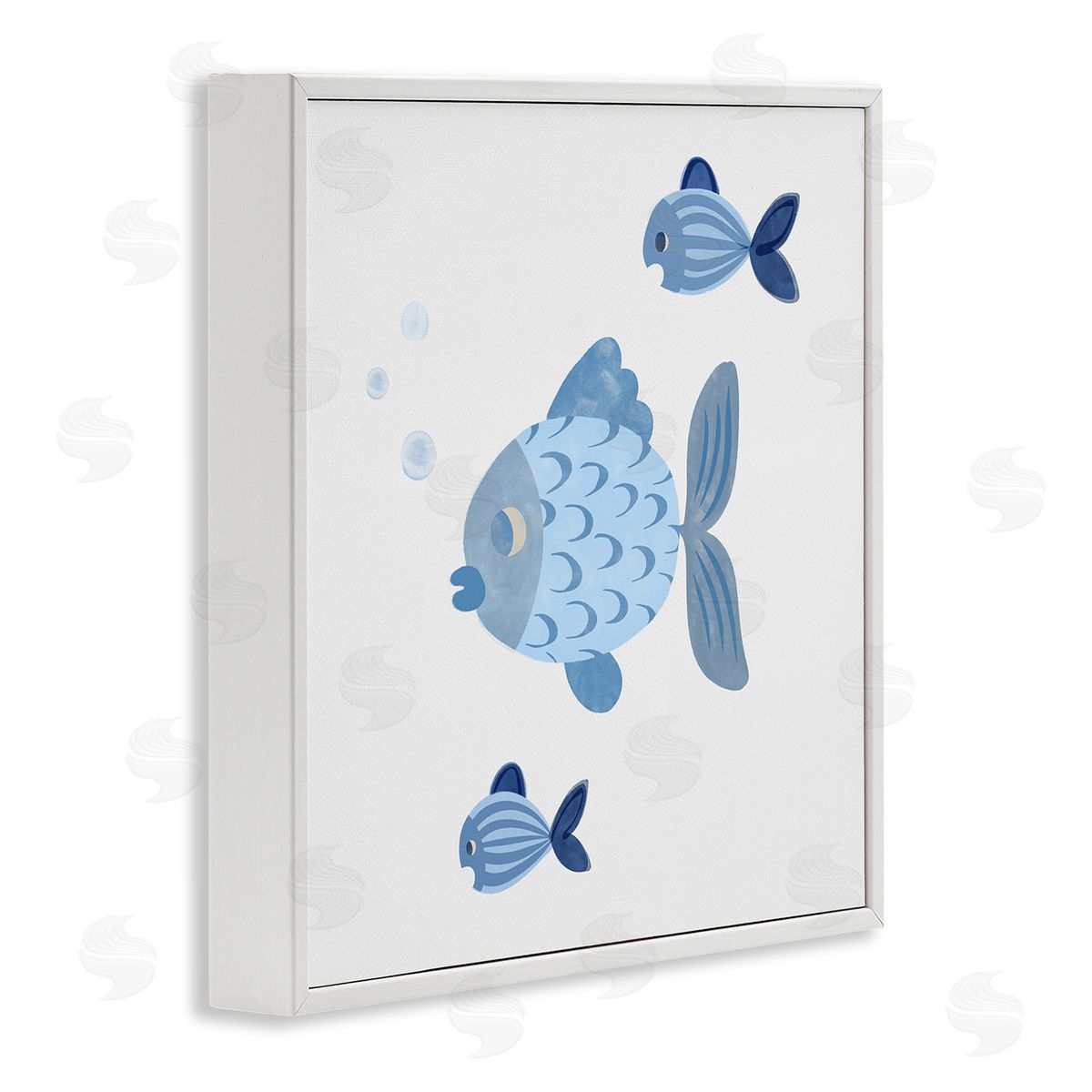 Carrie Cantwell Minimal Blue Fish White Framed Giclee Wall Art Print