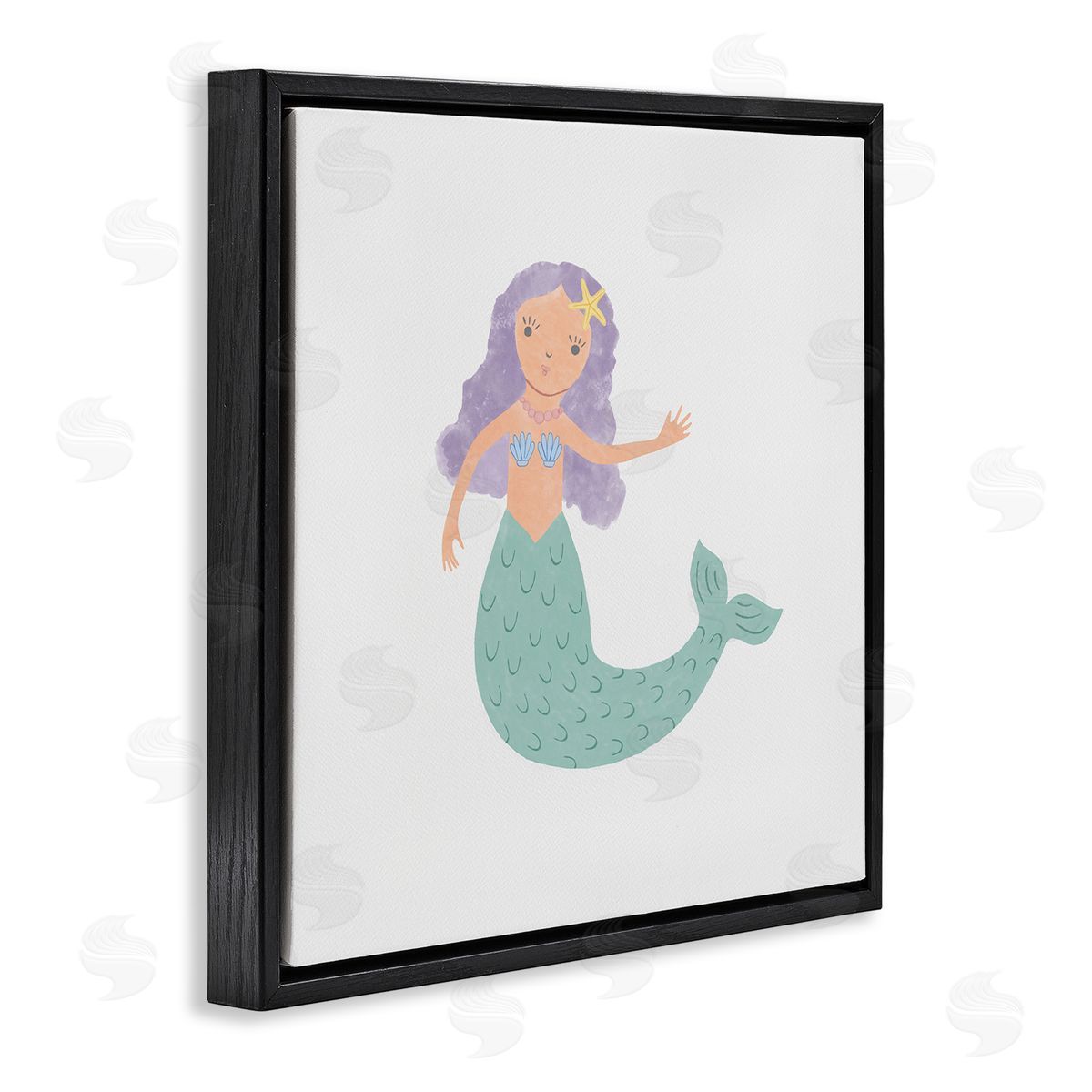 Carrie Cantwell Purple Hair Mermaid Black Floating Frame Canvas Wall Art Print