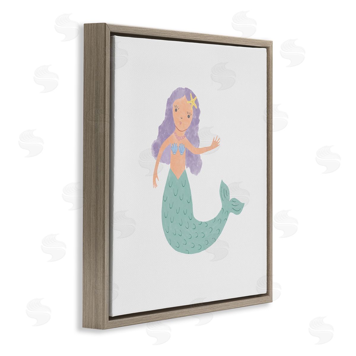 Carrie Cantwell Purple Hair Mermaid Brown Floating Frame Canvas Wall Art Print