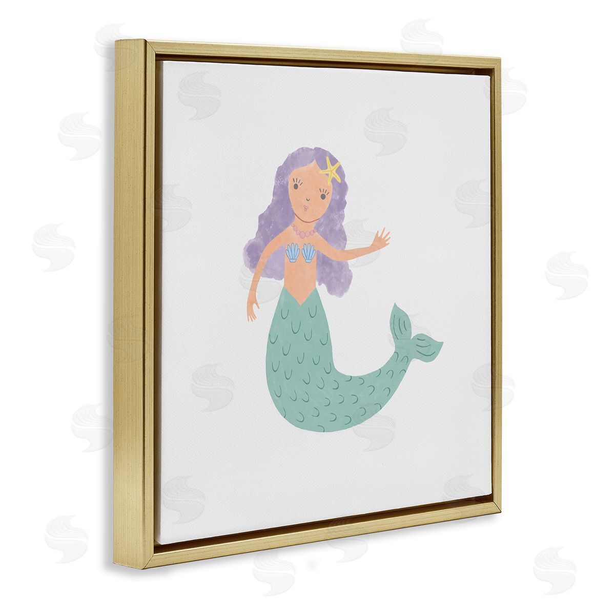 Carrie Cantwell Purple Hair Mermaid Gold Floating Frame Canvas Wall Art Print