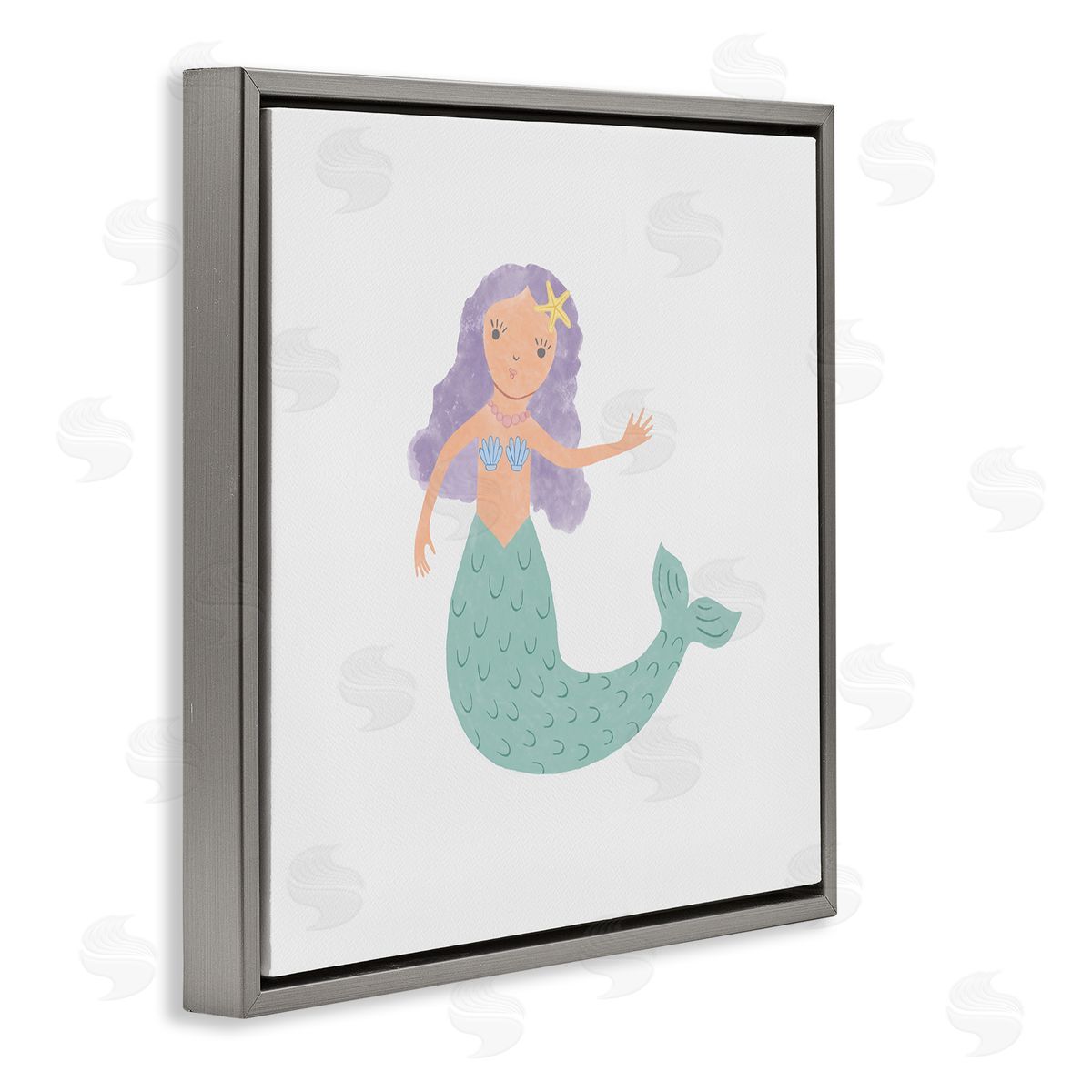 Carrie Cantwell Purple Hair Mermaid Gray Floating Frame Canvas Wall Art Print