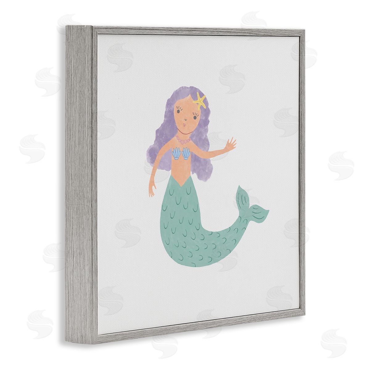 Carrie Cantwell Purple Hair Mermaid Gray Framed Giclee Wall Art Print