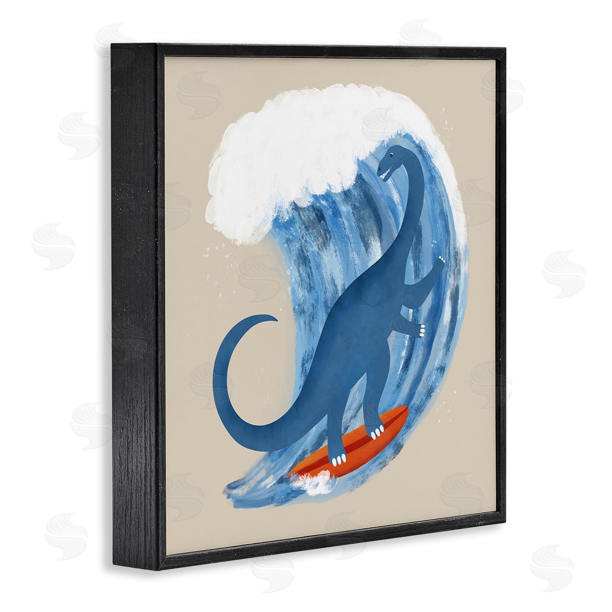 Carrie Cantwell Surfing Dino Brontosaurus Black Framed Giclee Wall Art Print