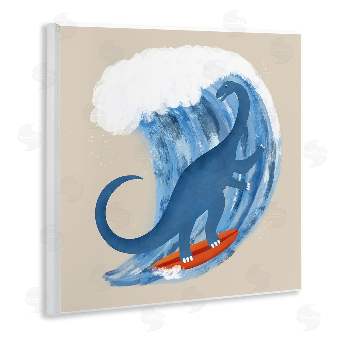 Carrie Cantwell Surfing Dino Brontosaurus Wooden Wall Plaque Art Print