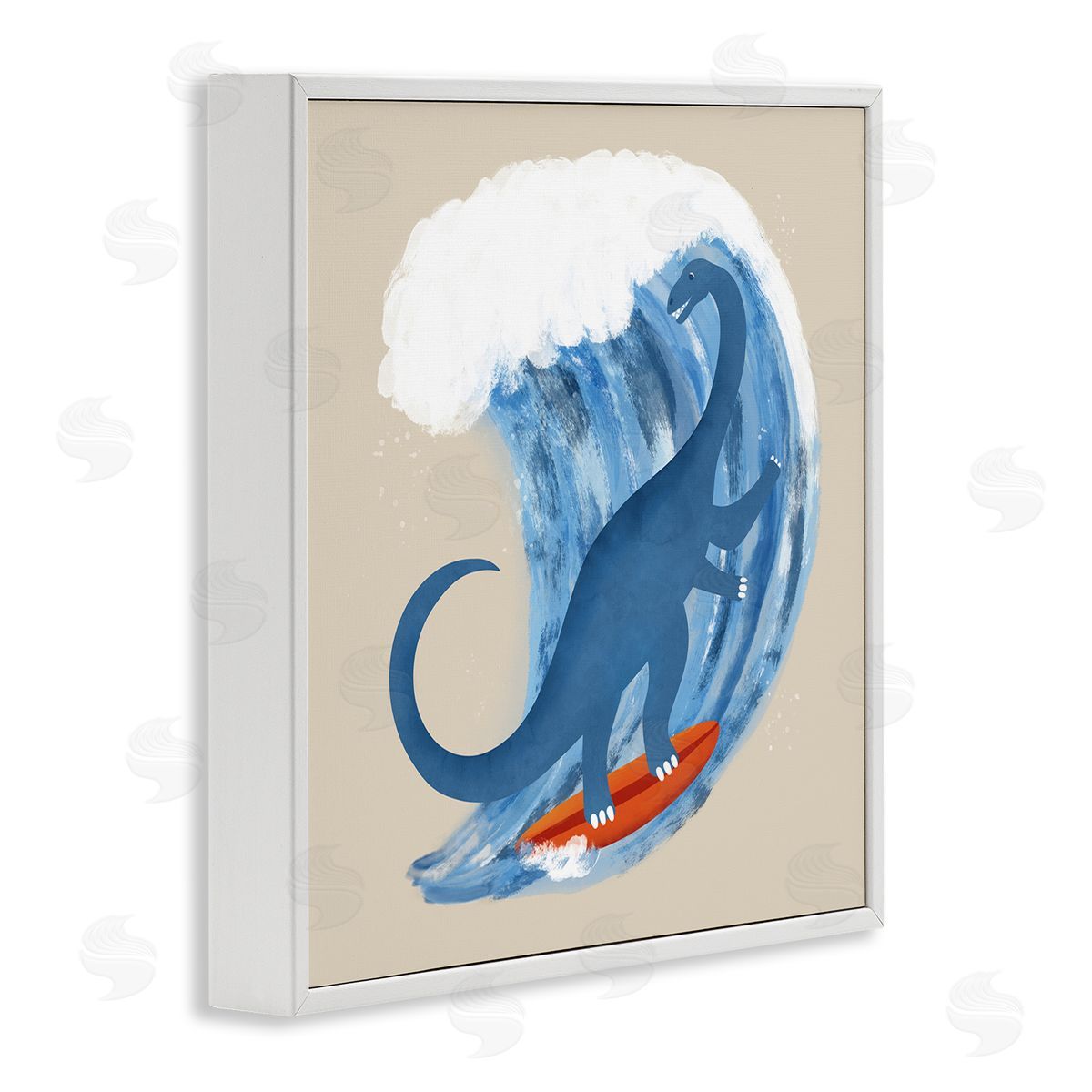 Carrie Cantwell Surfing Dino Brontosaurus White Framed Giclee Wall Art Print