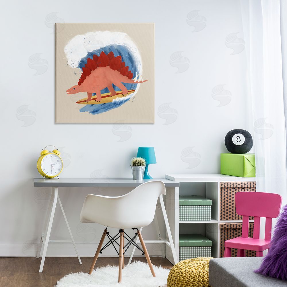 Carrie Cantwell Surfing Dino Stegosaurus Canvas Wall Art Print in Room