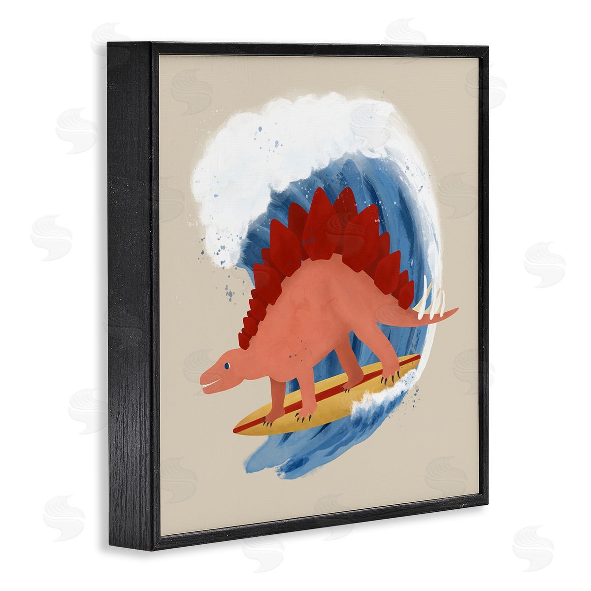 Carrie Cantwell Surfing Dino Stegosaurus Black Framed Giclee Wall Art Print