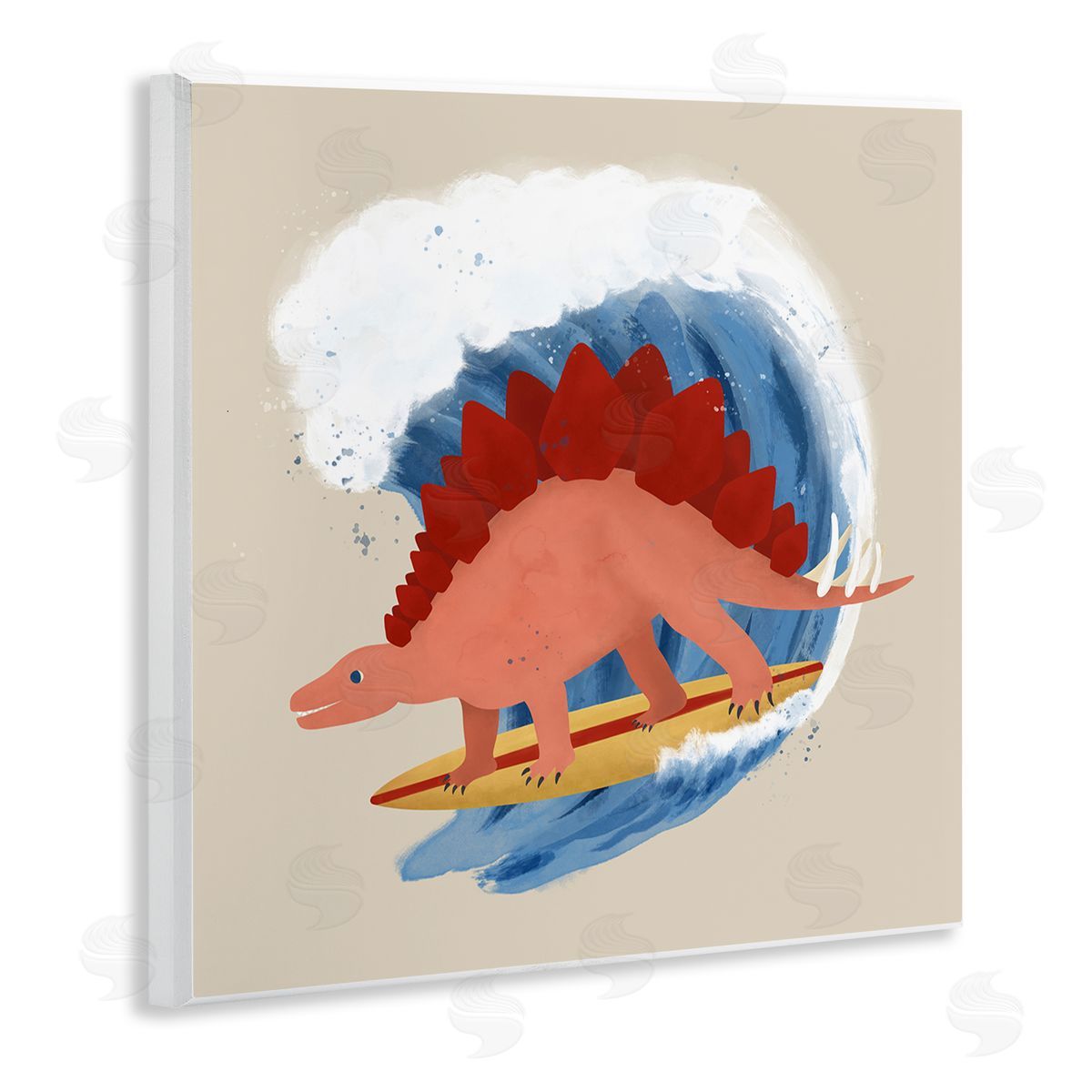 Carrie Cantwell Surfing Dino Stegosaurus Wooden Wall Plaque Art Print