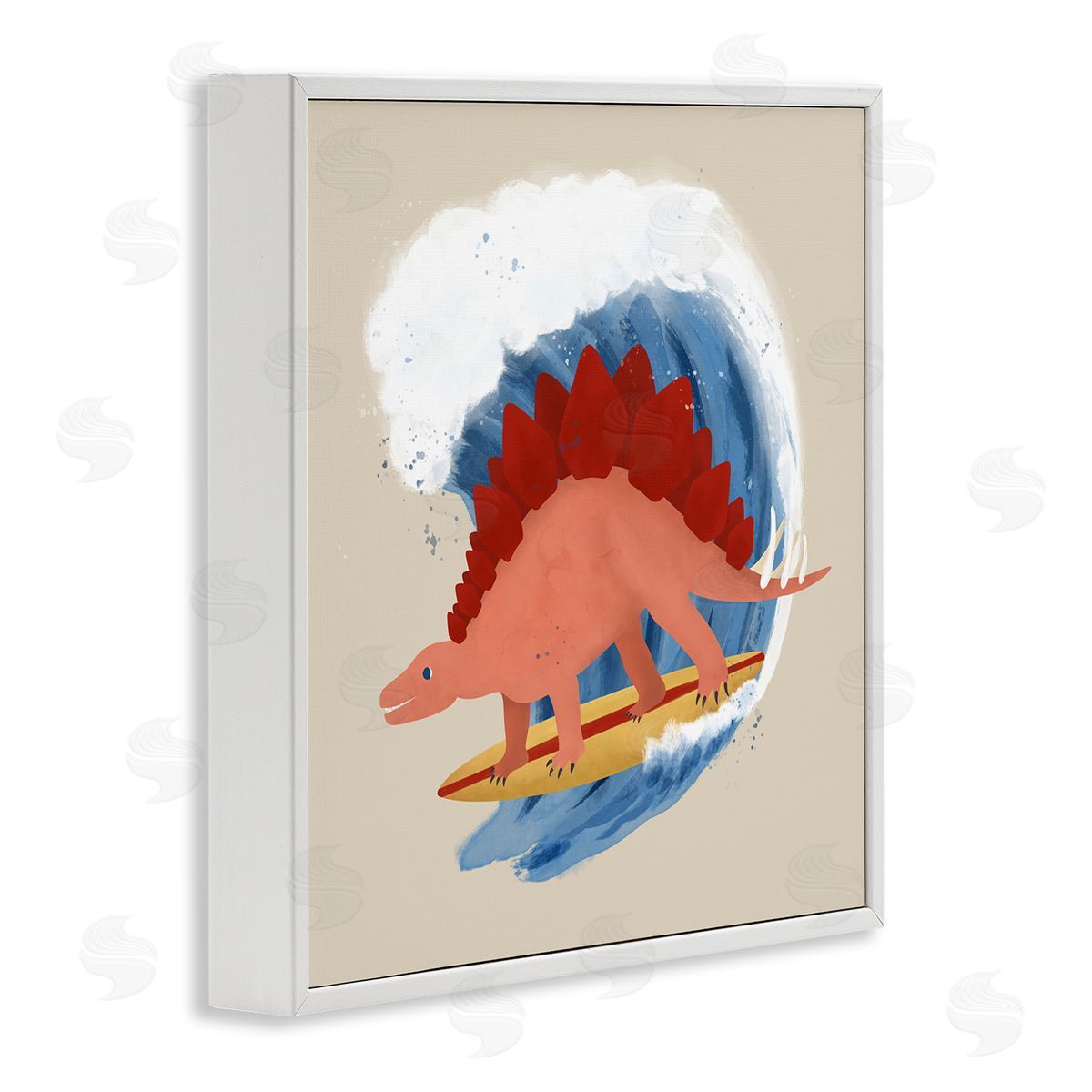 Carrie Cantwell Surfing Dino Stegosaurus White Framed Giclee Wall Art Print