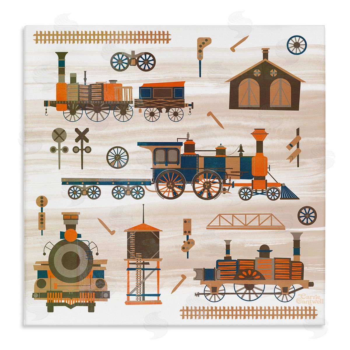 Carrie Cantwell Totally Trains Rustic Canvas Wall Art Print
