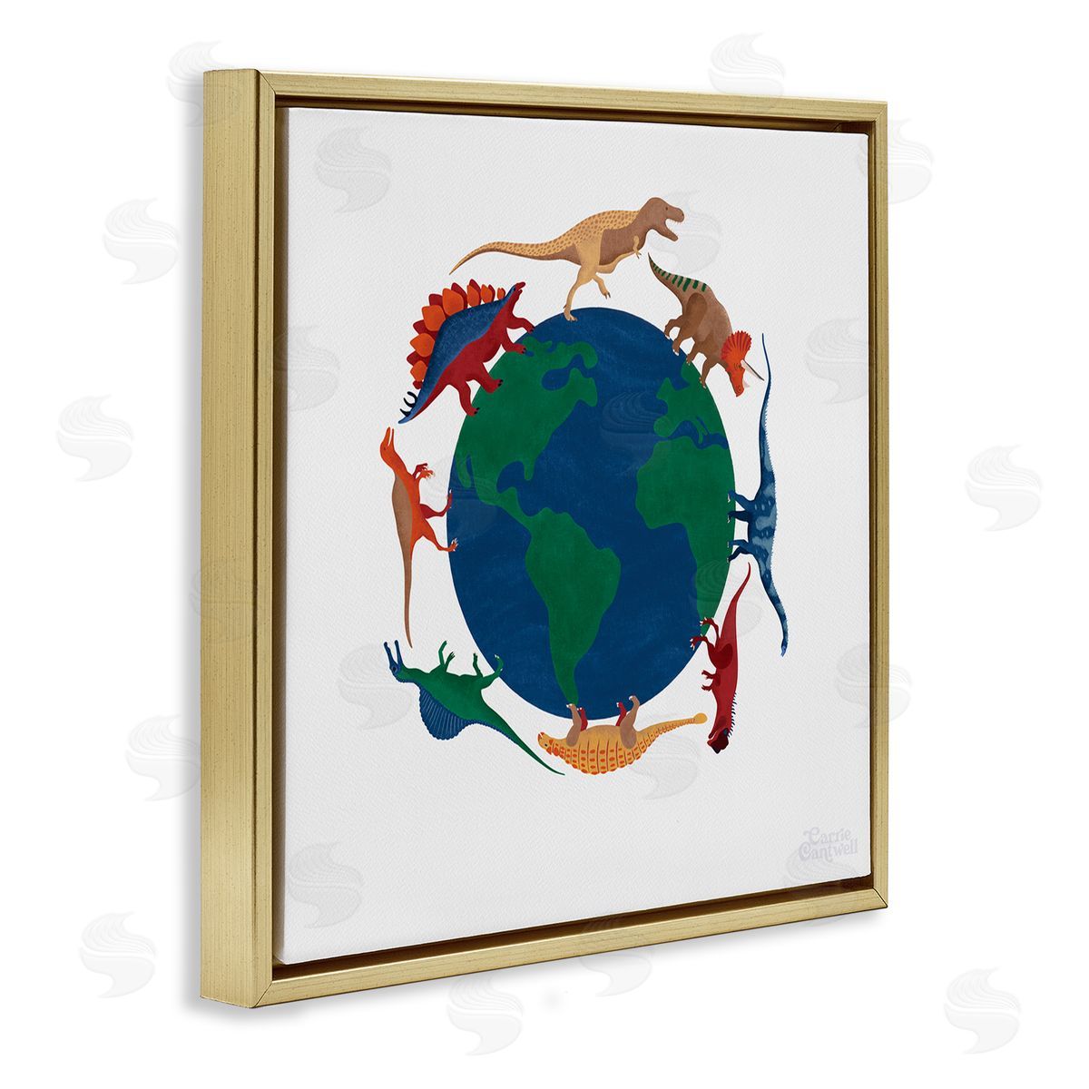 Carrie Cantwell When Dinos Roamed Gold Floating Frame Canvas Wall Art Print