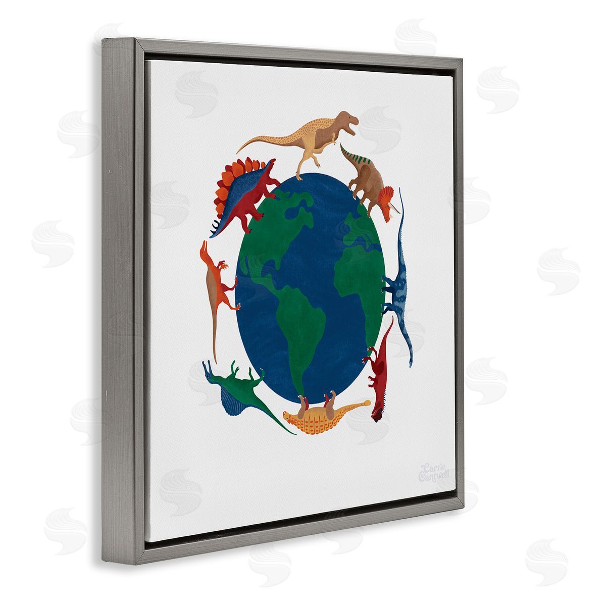 Carrie Cantwell When Dinos Roamed Gray Floating Frame Canvas Wall Art Print