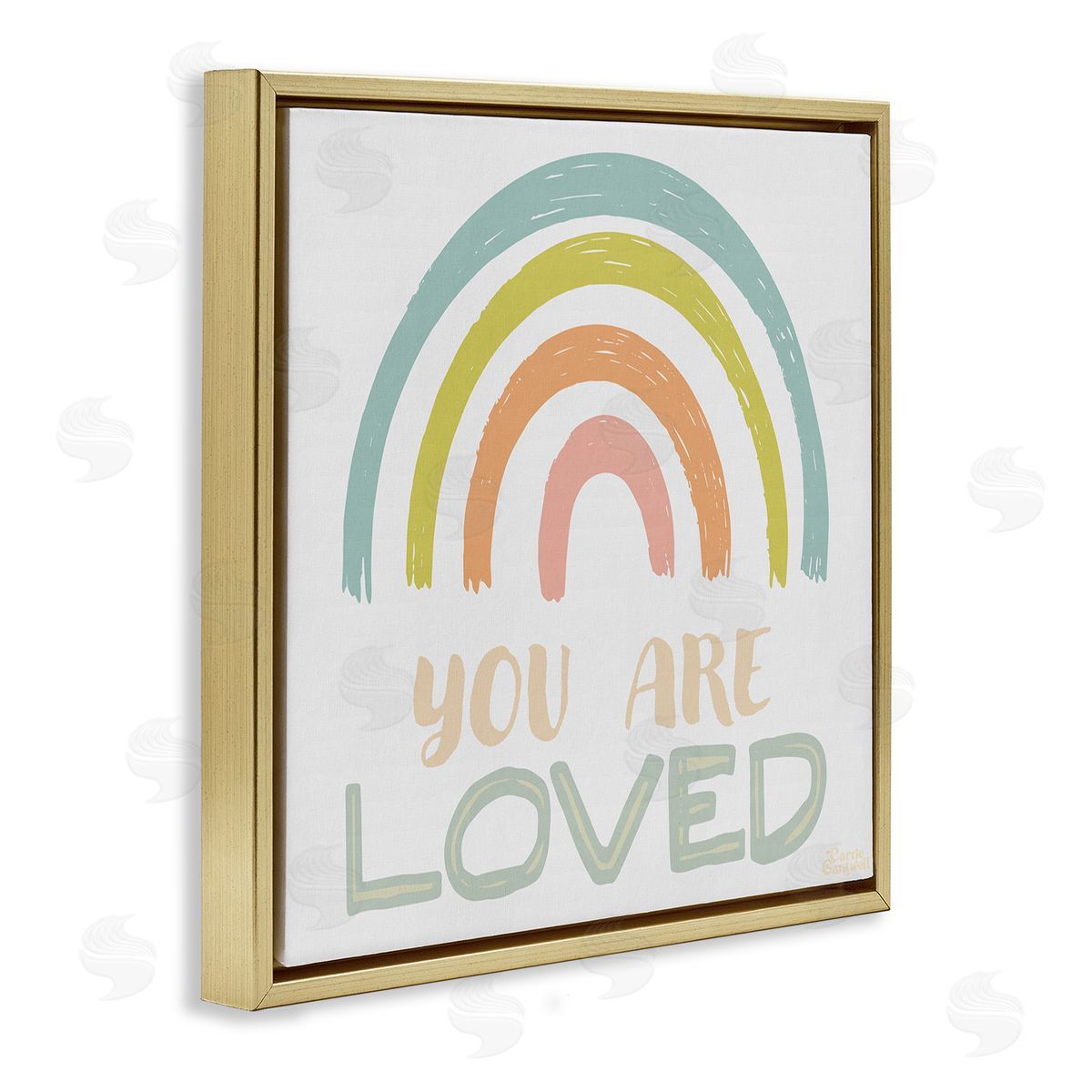 Carrie Cantwell You Are Loved Rainbow Gold Floating Frame Canvas Wall Art Print