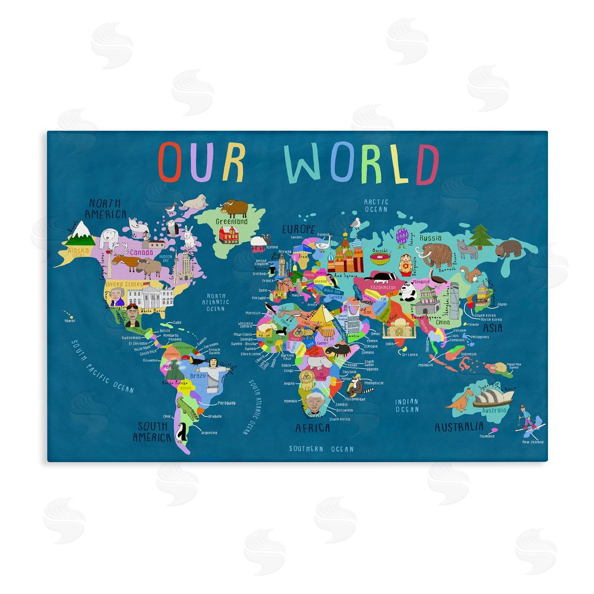 Carla Daly Our World Map Canvas Wall Art Print