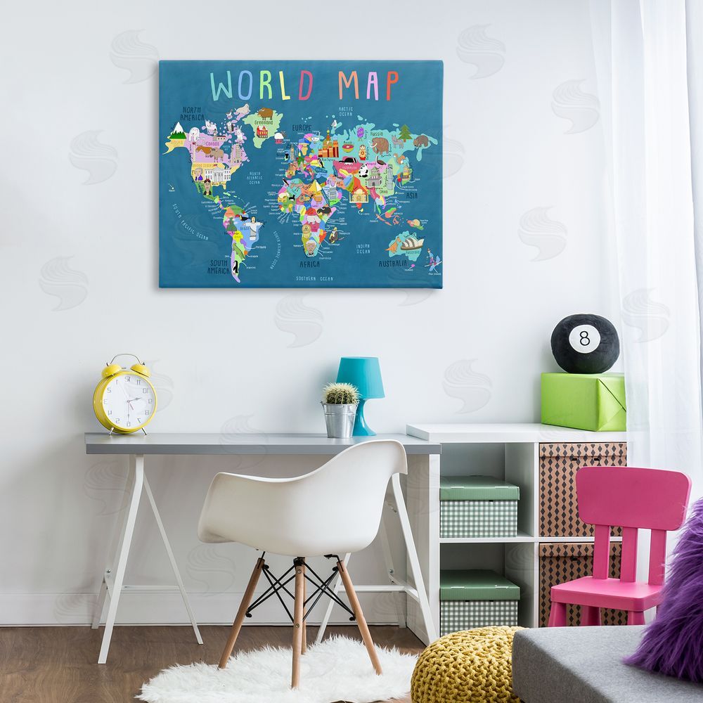 Carla Daly World Map with Landmarks Canvas Wall Art Print in Room